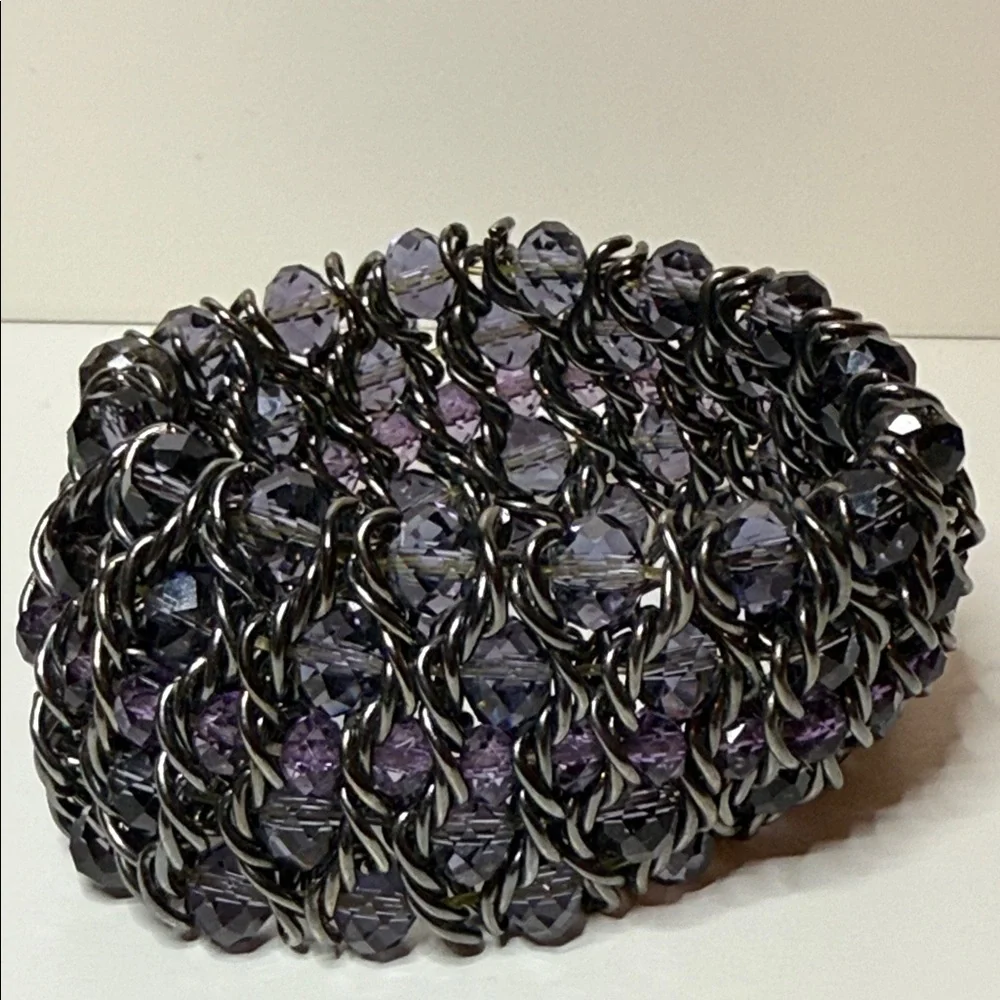 Striking Chunky Purple Black Chain multilayer woven gun metal stretch bracelet